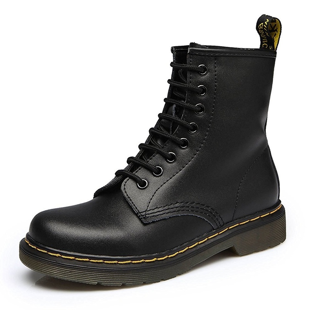 New Woman's Ladies Black Leather Combat Ankle Boot - Picture 3 of 3